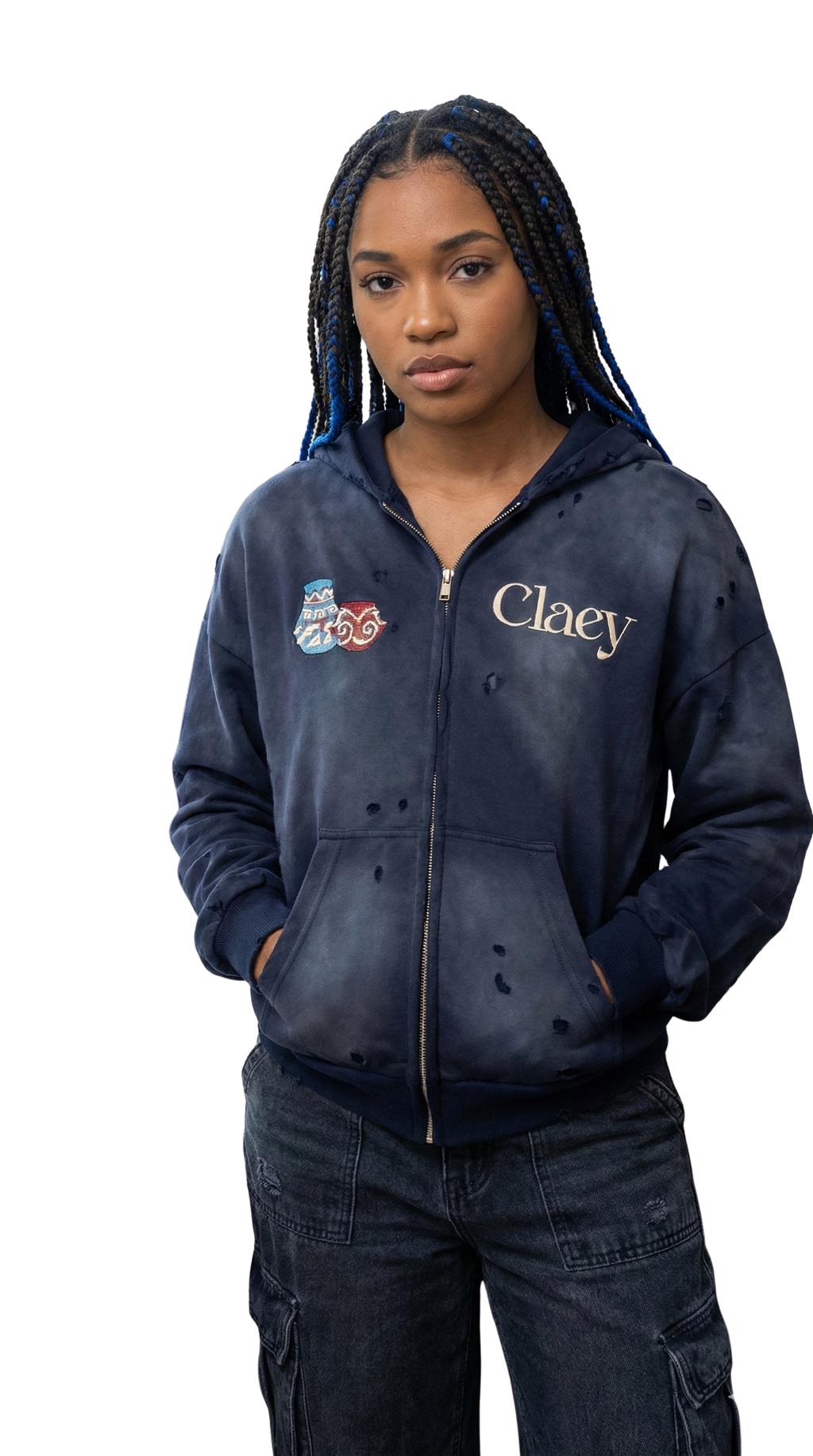 CLAEY Midnight  Blue Pottery Zip Up Hoodie