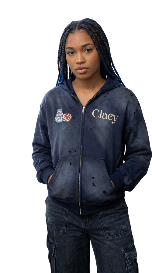 CLAEY Midnight  Blue Pottery Zip Up Hoodie